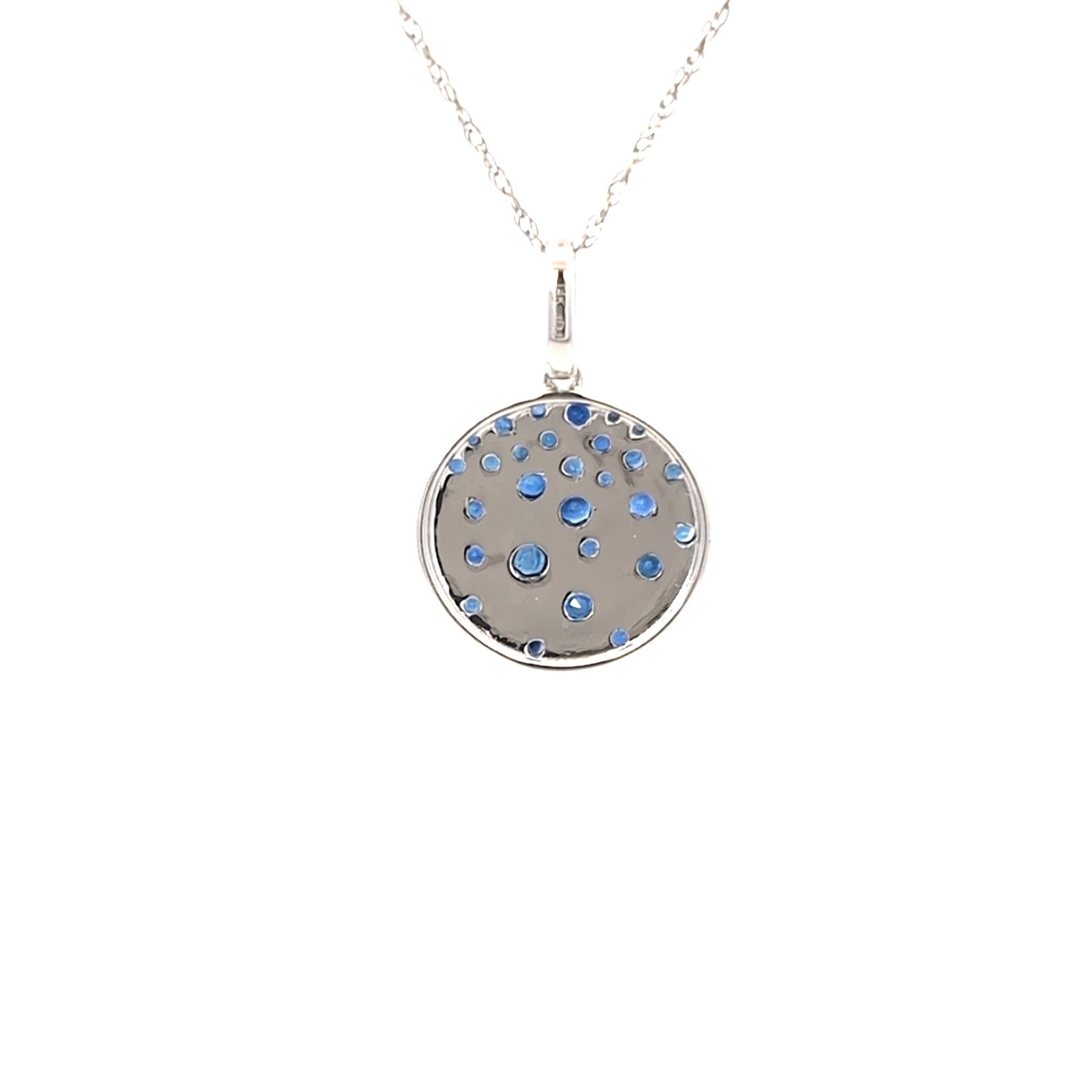White Gold Sapphire Confetti Circle Necklace W/ 18 in Chain