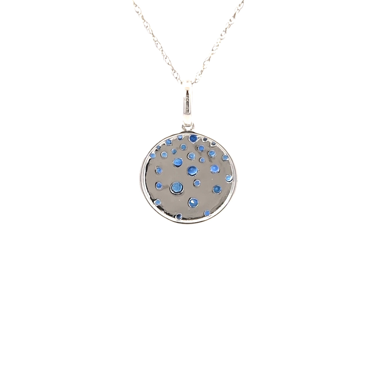 White Gold Sapphire Confetti Circle Necklace W/ 18 in Chain