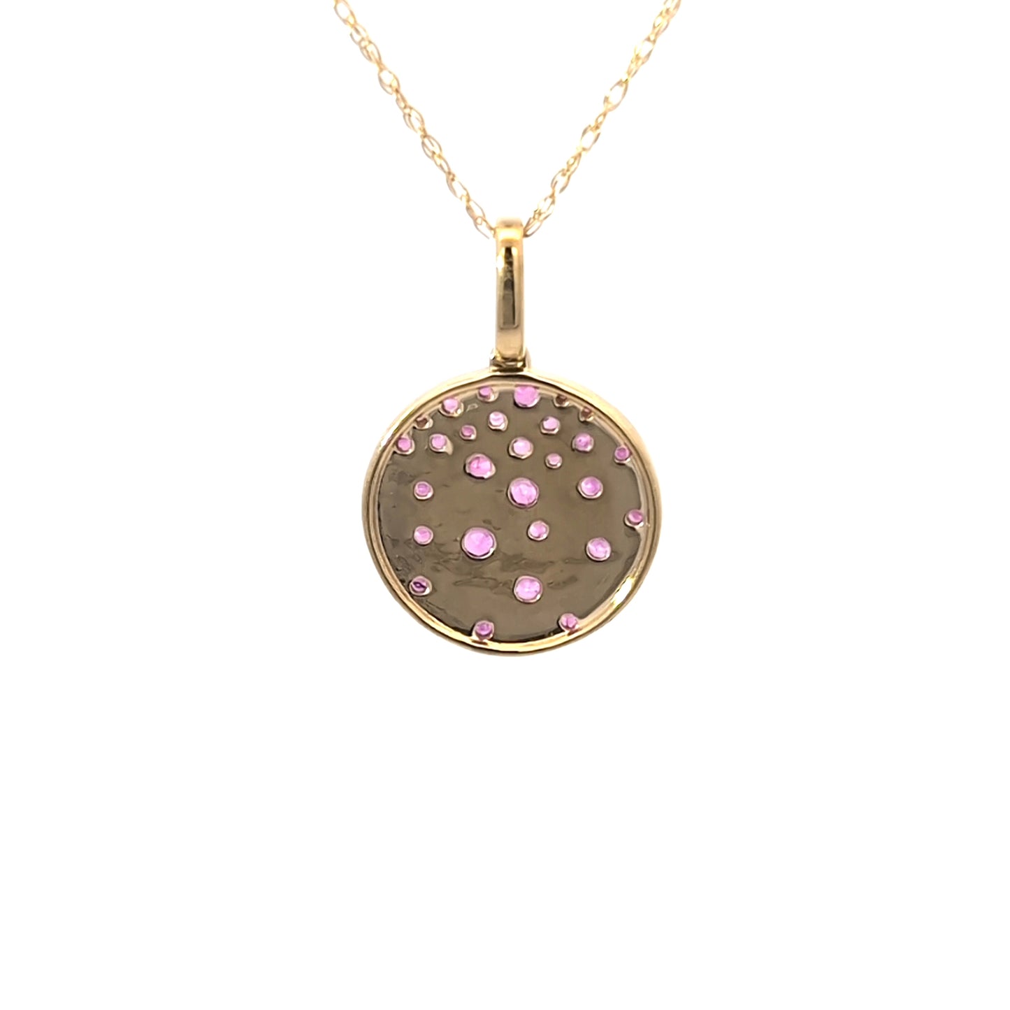 White Gold Sapphire Confetti Circle Necklace W/ 18 in Chain