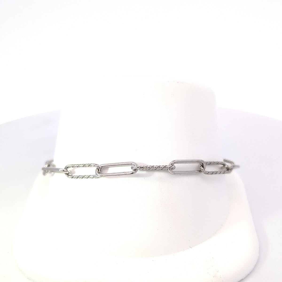 Sterling Silver alternating  rope design and polisheddesign paperclip link Bracelet