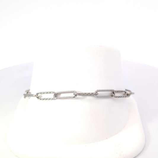 Sterling Silver alternating  rope design and polisheddesign paperclip link Bracelet