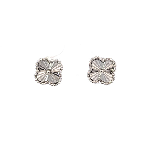 Sterling Silver Fluted Beaded Outline FLower Stud Earrings