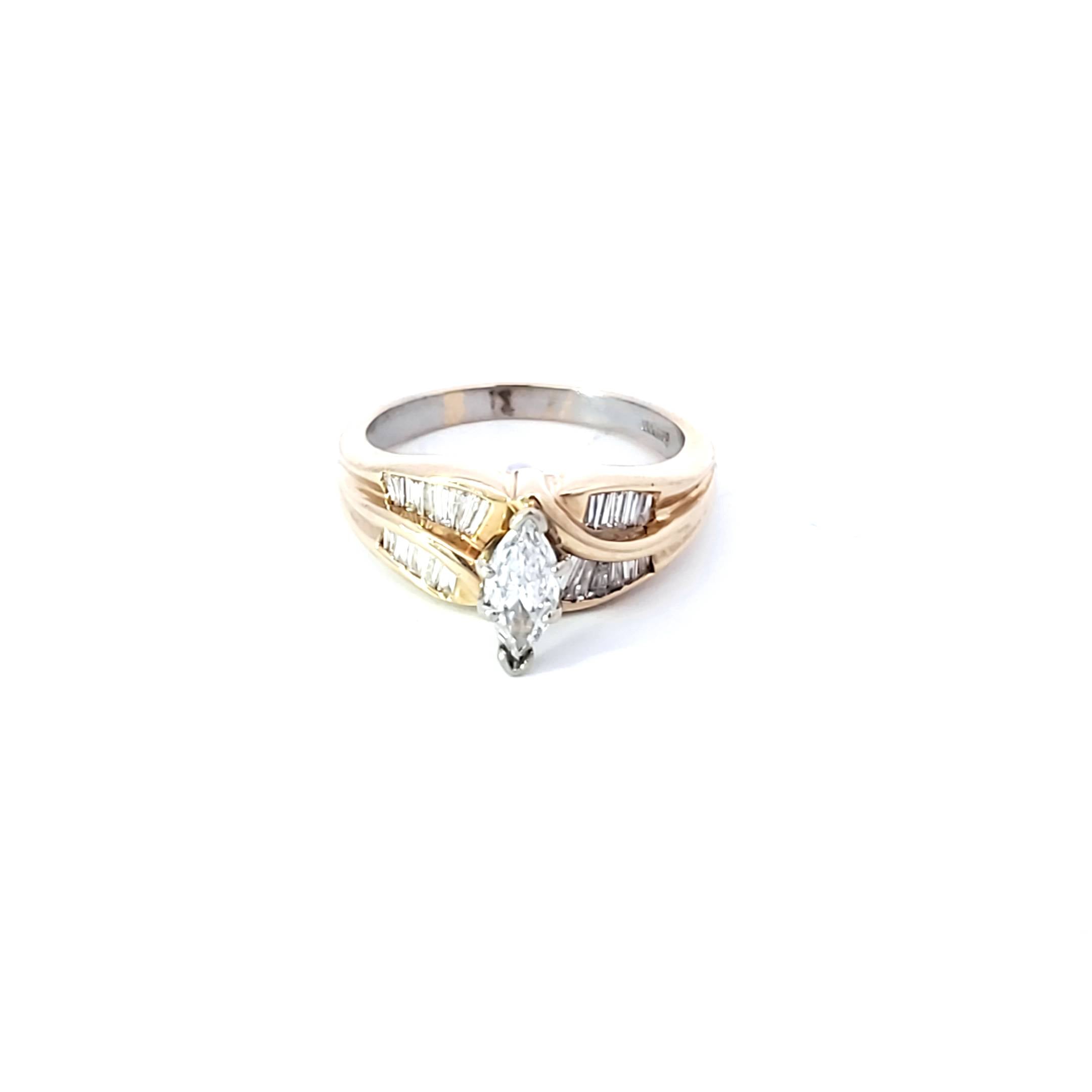 14 kt Yellow Gold Marquise and Baguette Diamond Engagement Ring