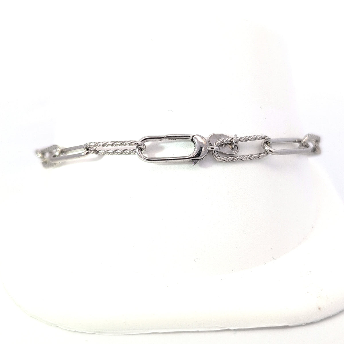 Sterling Silver alternating  rope design and polisheddesign paperclip link Bracelet