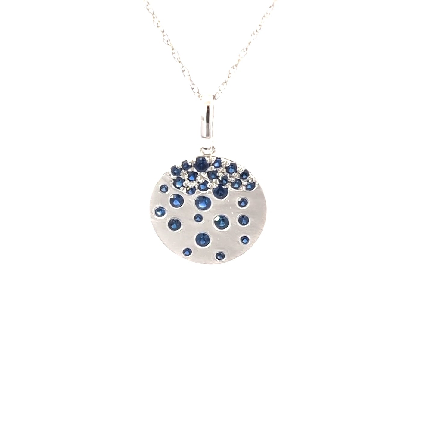 White Gold Sapphire Confetti Circle Necklace W/ 18 in Chain