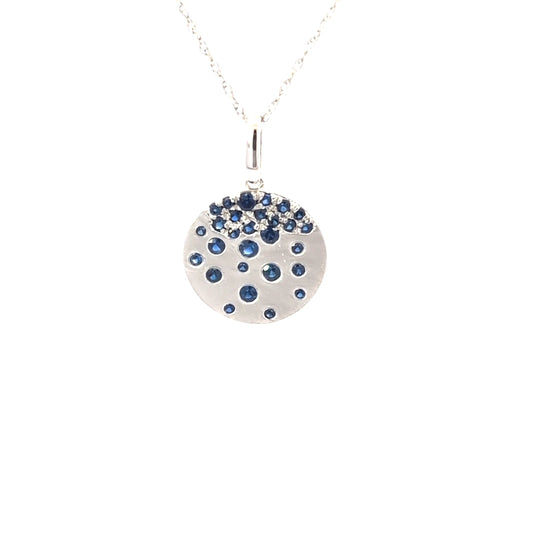 White Gold Sapphire Confetti Circle Necklace W/ 18 in Chain