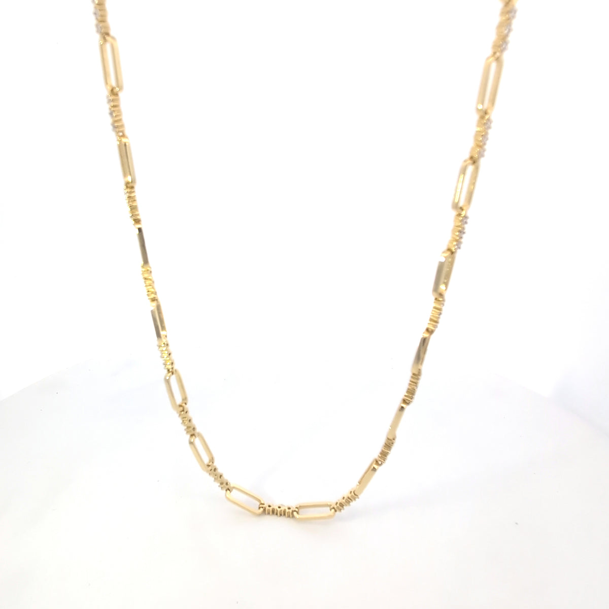 Sterling Silver With Yellow Gold Plating Paper Clip and Cubic Zirconia Necklace