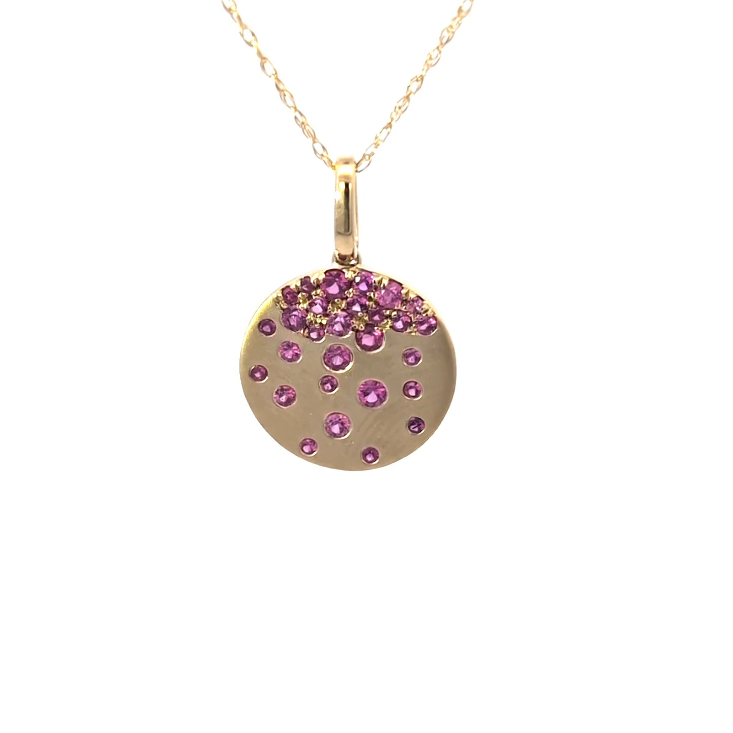 White Gold Sapphire Confetti Circle Necklace W/ 18 in Chain