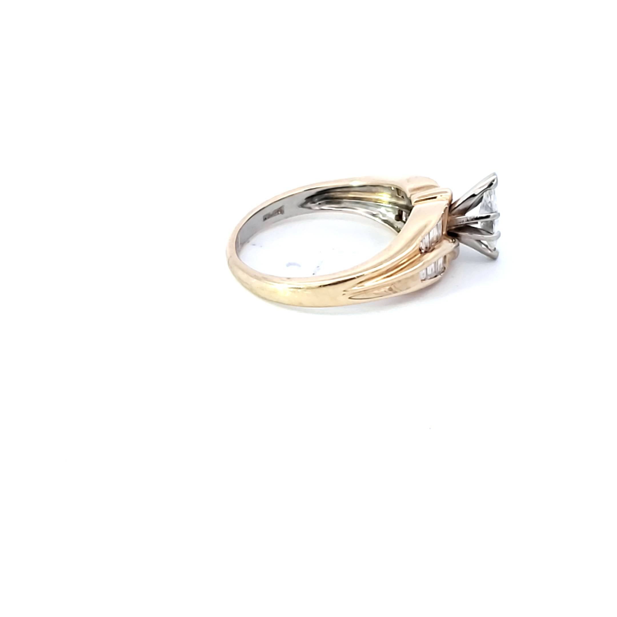 14 kt Yellow Gold Marquise and Baguette Diamond Engagement Ring