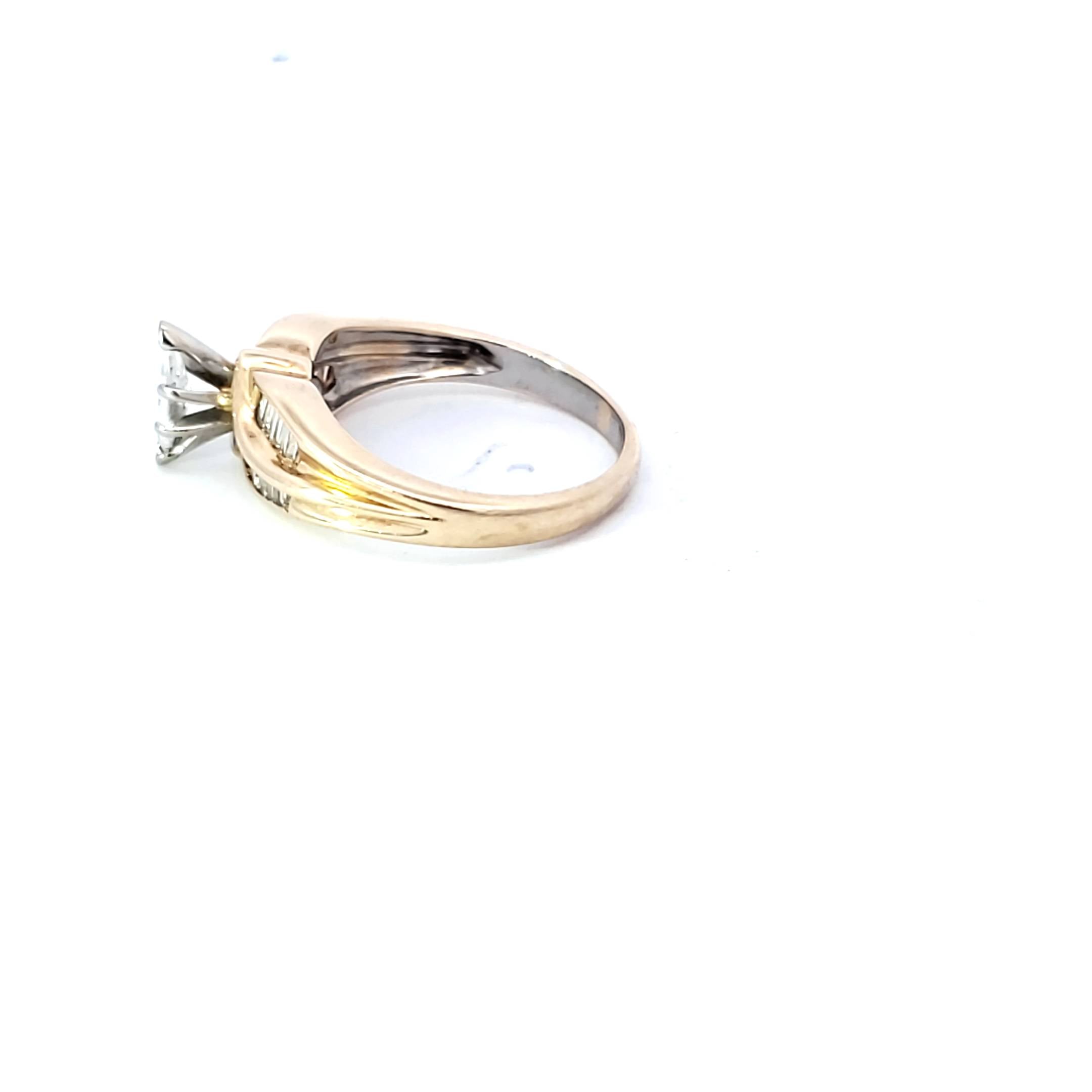 14 kt Yellow Gold Marquise and Baguette Diamond Engagement Ring
