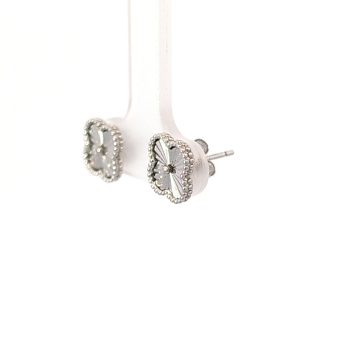 Sterling Silver Fluted Beaded Outline FLower Stud Earrings